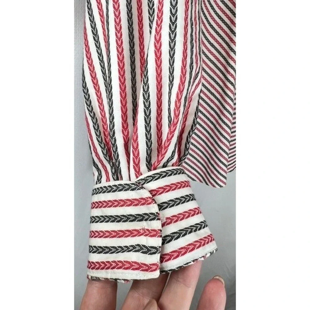Foxcroft Non Iron Button Up Shirt Sz 12 Red Black Diagonal Stripe Preppy Boho - Picture 8 of 13